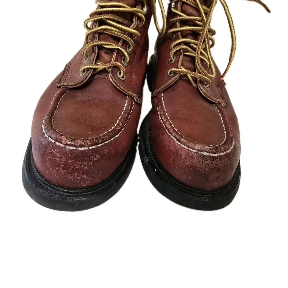 Vintage Red Wing Boots Mens 8.5 B Leather 404 Moc Toe Super Sole Workwear Worn